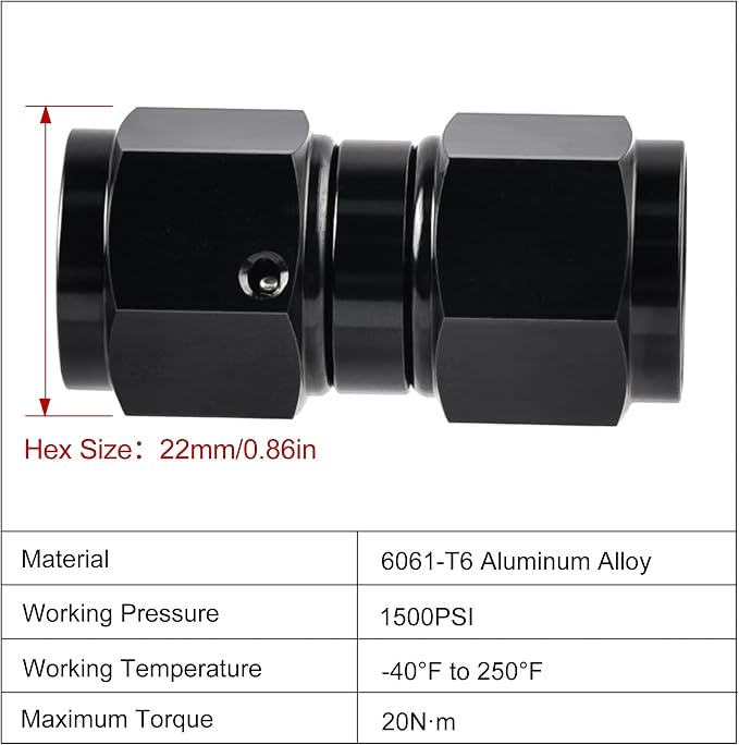 EVIL ENERGY 8AN Female to 8AN Female Straight Swivel Coupler Union Fitting - Image 2