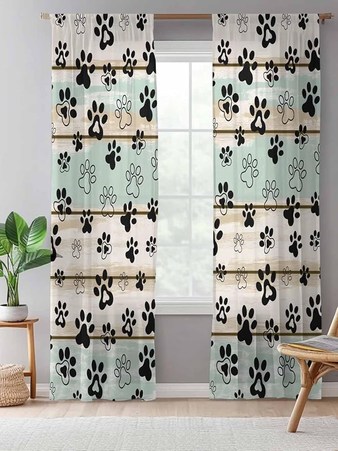 Sheer Curtains 84 Inches Long, Sage Green Beige Farmhouse Semi Sheer Curtains - Image 5