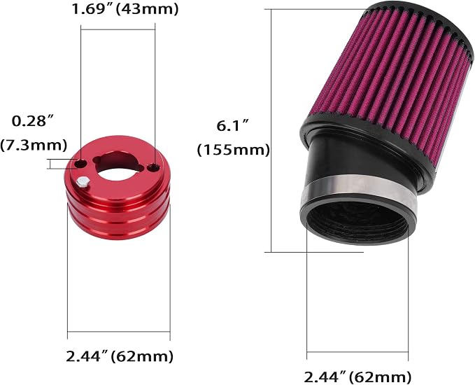 High Performance Upgraded 62mm Air Filter Adapter Intake and Spark Plug Kit - Image 2