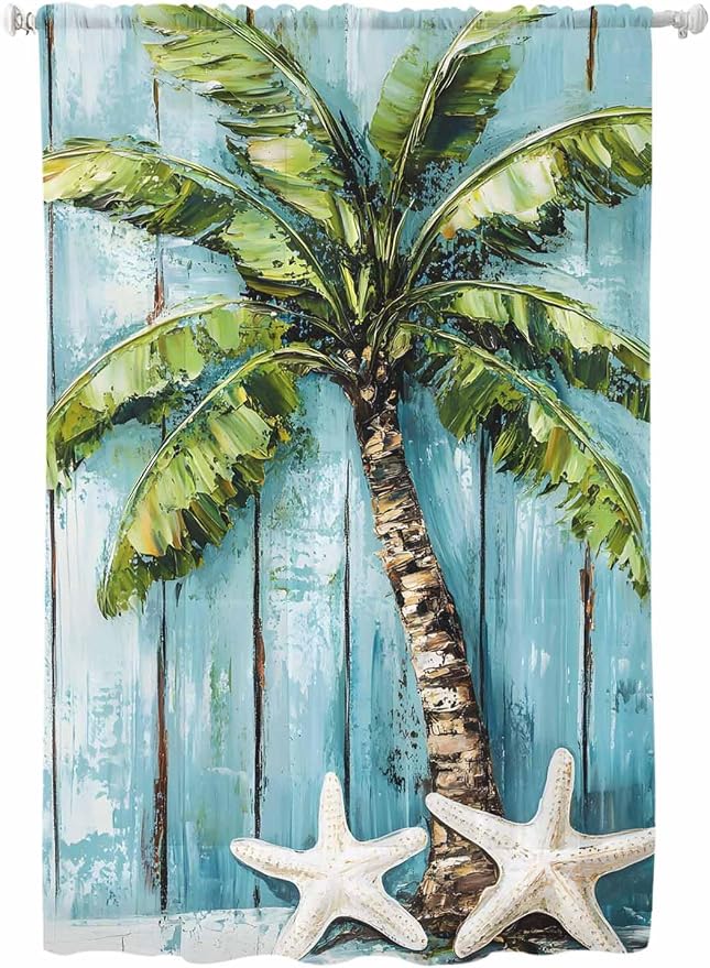 Sheer Curtains 72 Inches Long, Coastal Beach Starfish Semi Sheer Curtains Light by Unknown