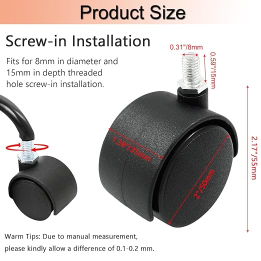 4pcs 2 Inch Swivel Caster Wheels, Heavy Duty Swivel Stem Casters Wheel - Image 2
