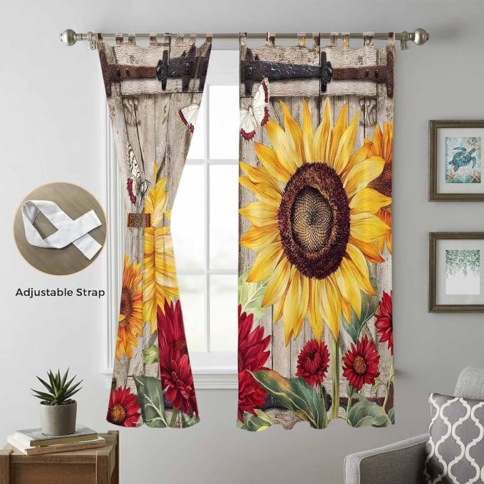 Sunflowers Living Room Curtains 84 Inch Length, Window Curtains Tab Top - Image 5