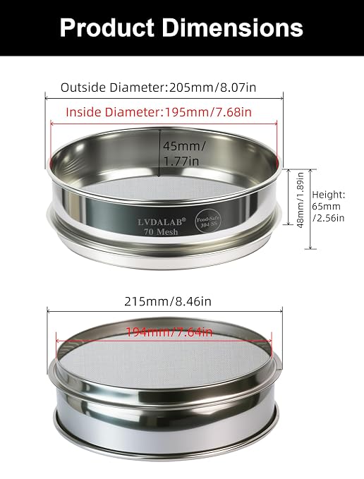All 304 Stainless Steel 70 Mesh Test Sieve, 8 Inch/20cm Diameter, Lab Sifter & - Image 5