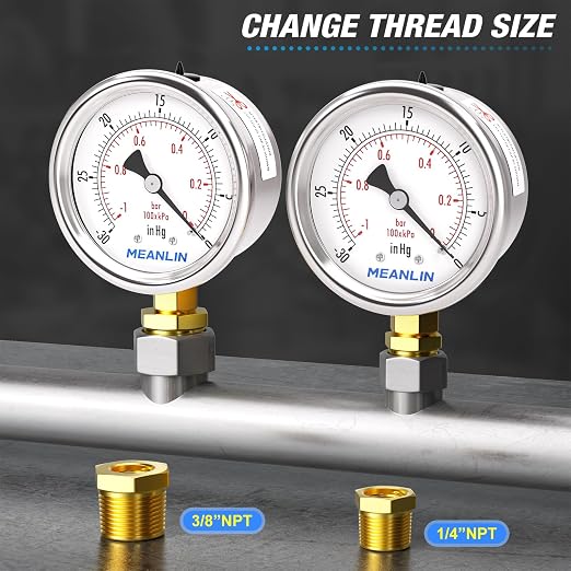 MEANLIN MEASURE -30inHG~0Psi Vacuum Gauge Stainless Steel 1/8" NPT 2" FACE DIAL - Image 3