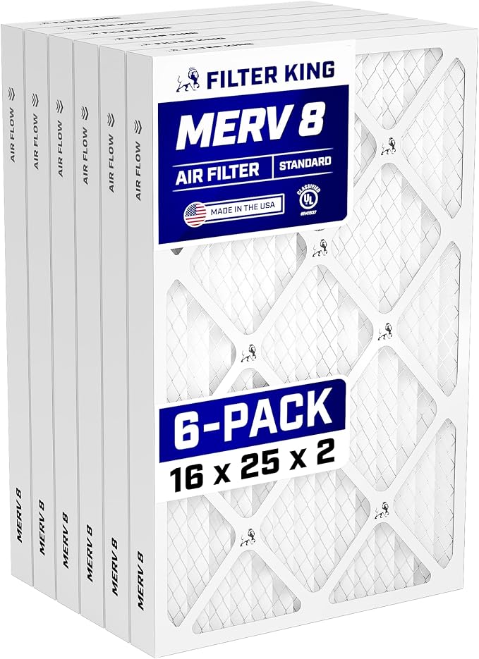 Filter King 16x25x2 Air Filter | 6-PACK | MERV 8 HVAC Pleated A/C Furnace by FilterKing