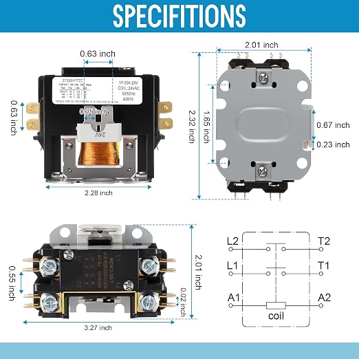 1 Pole Air Conditioner Contactor FLA 30 Amp 24VAC Coil, Compatible - Image 4