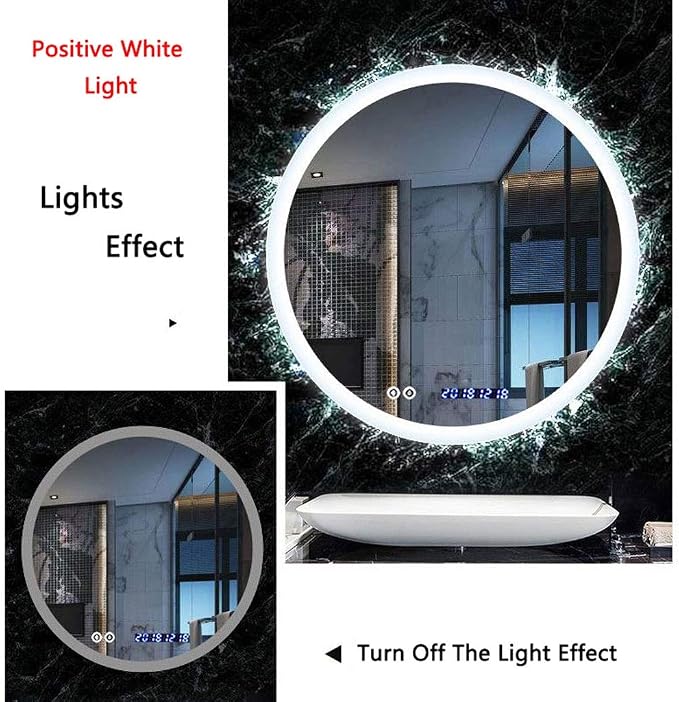 Round LED Bathroom Mirror Demister Pad IP44 Vanity Large Mirror Cold Light - Image 2