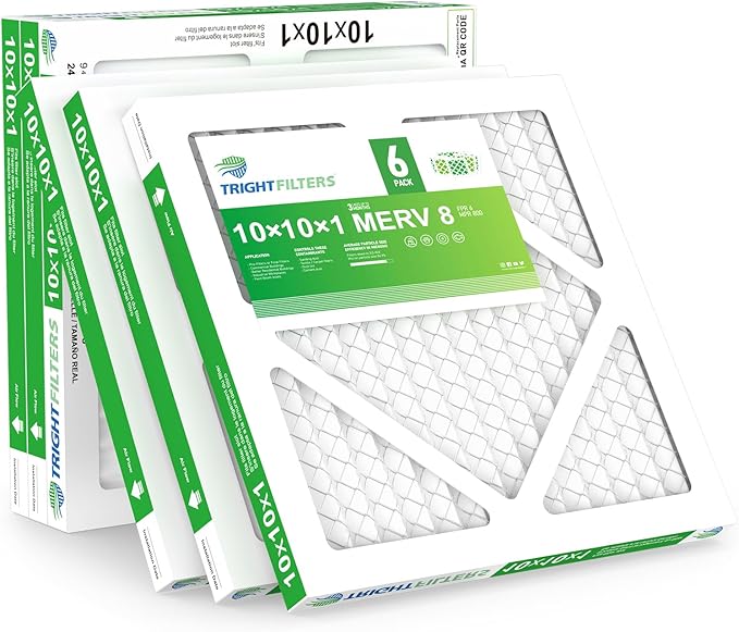 10x10x1 Air Filter 6 Pack, Durable MERV 8 Pleated Home HVAC AC Furnace Filters by TrightFilters