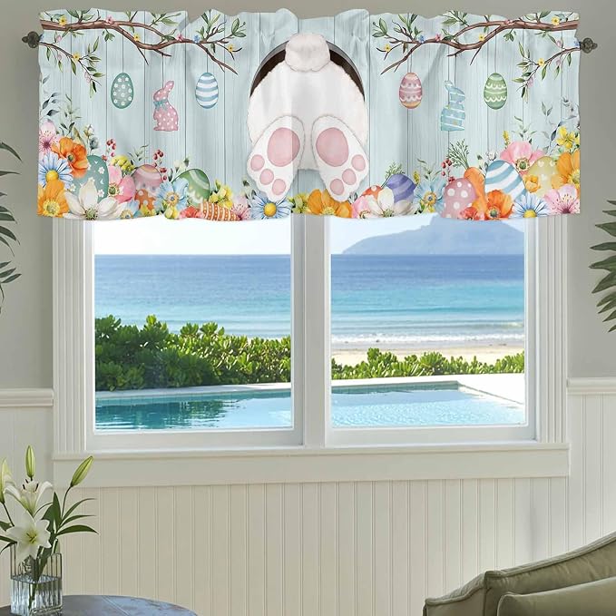 Easter Bunny Curtain Valances for Windows, Kitchen Valance Window Treatment - Image 3