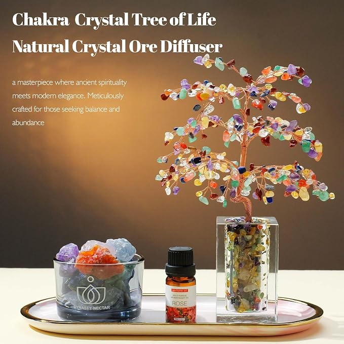 Runyangshi Chakra Crystal Tree of Life & Natural Crystal Ore Diffuser Set - Image 3
