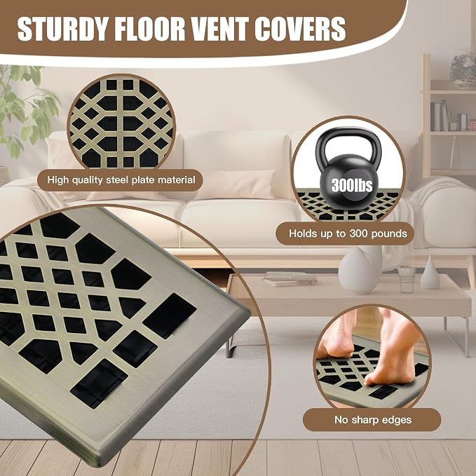 Bronze Color Floor Register Heavy Duty Walkable Steel Ease Adjust Air Vents - Image 3