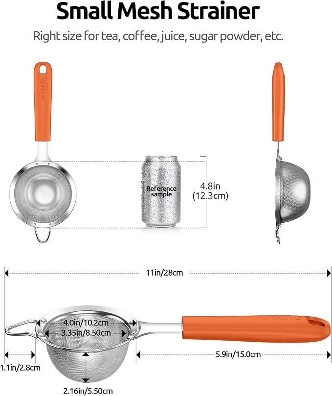 U-Taste Small Fine Mesh Strainer: 18/8 Stainless Steel 3.35in 30 Mesh Kitchen - Image 2