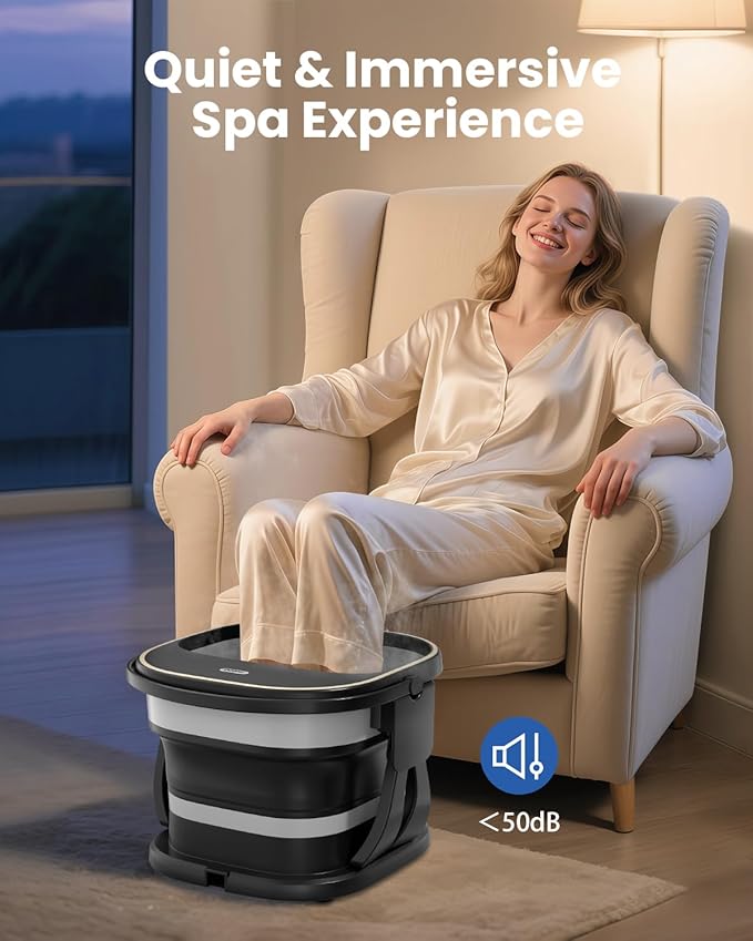 Puboo Collapsible Foot Spa Bath Massager with Heat, 95-115°F Precise Temp Control, Motorized Massage Rollers, Heated Foot Bath Soak Tub, Fits US Men’s Size 11, Gift for Christmas, New Year