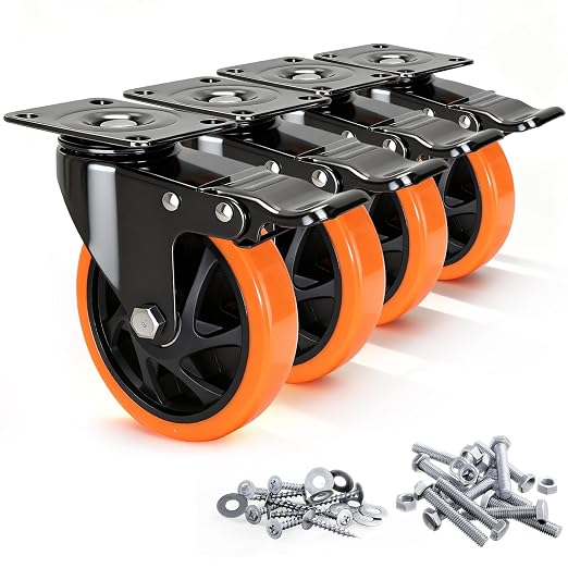 Caster Wheels 5"，Heavy Duty Caster Wheels Set of 4, Dual Lock PU Casters by AGBOLO