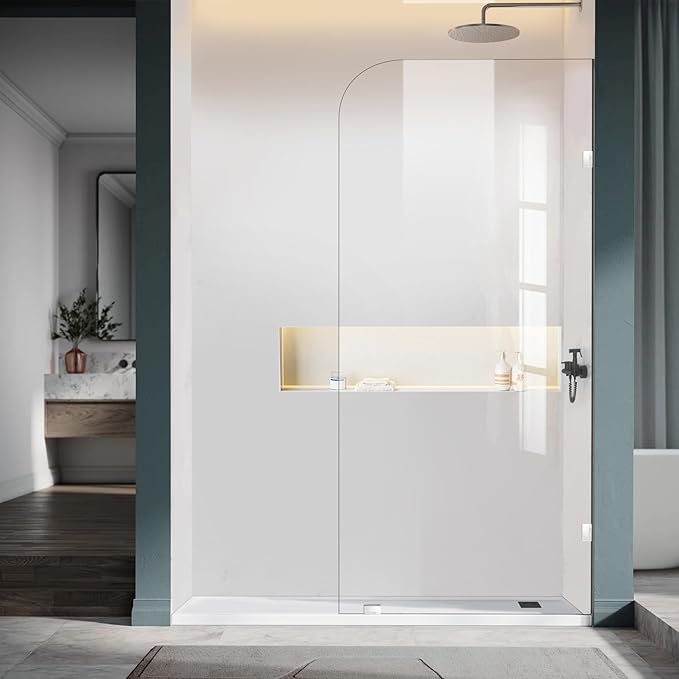 Frameless Shower Door, 36" W ×78" H Fixed Shower Glass Panel with Clamps, 3/8" (10mm) Glass Shower Doors, Clear Tempered Bathroom Shower Screen in Polished Chrome Finish