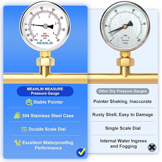 MEANLIN MEASURE -30inHG~60Psi Vacuum Gauge Stainless Steel 1/4" NPT 2" FACE - Image 5