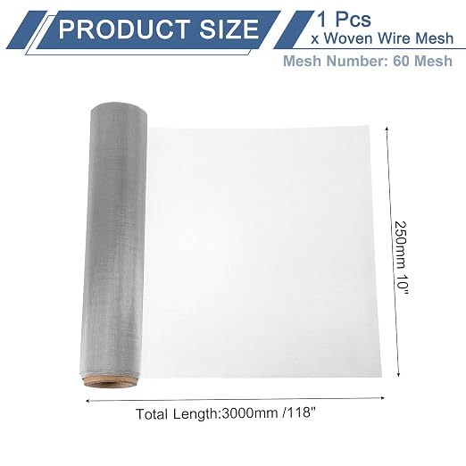 uxcell 60 Mesh 118" x 10" Woven Wire Mesh, 304 Stainless Steel Air Vent Filter - Image 2