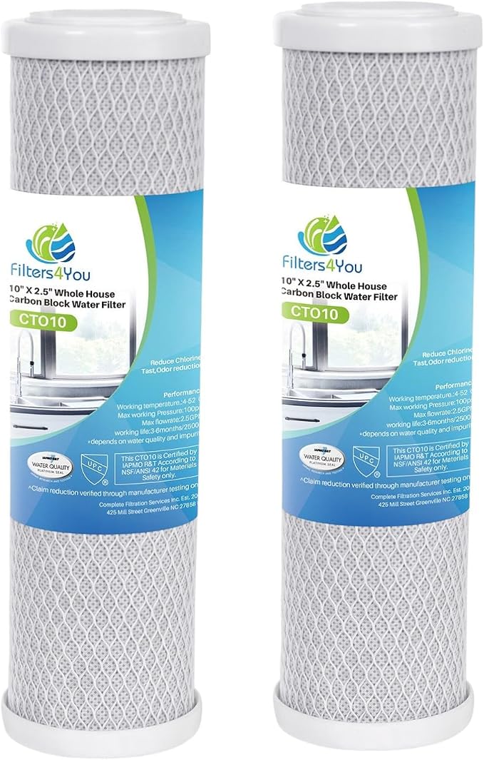 CFS – 2 Pack Carbon Block Water Filter Cartridges Compatible by CompleteFiltrationServices