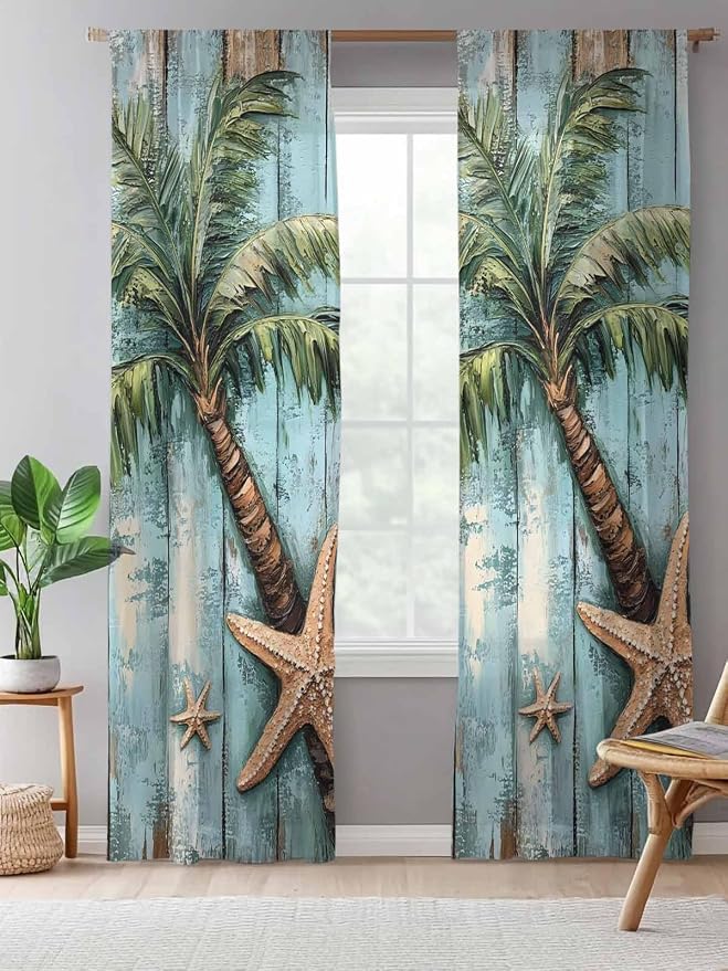 Sheer Curtains 96 Inches Long, Coastal Blue Green Tree Semi Sheer Curtains - Image 5