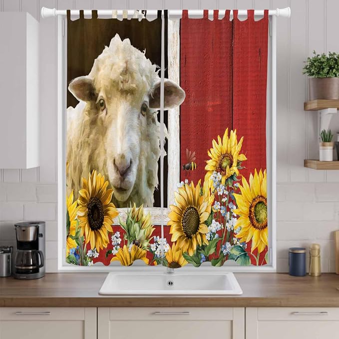 Sheep Flowers Living Room Curtains 84 Inch Length, Window Curtains Tab Top - Image 9