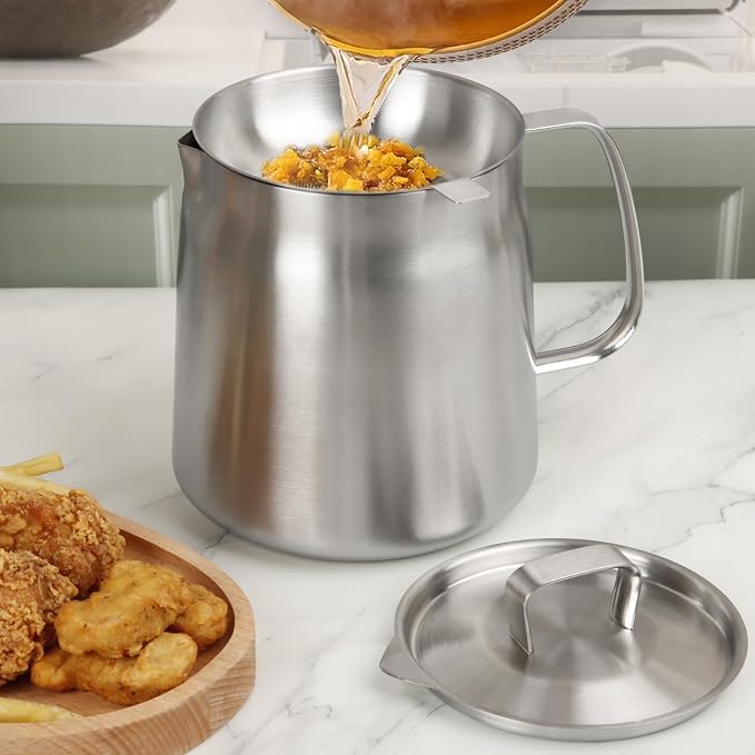 50oz 304 Stainless Steel Oil Filter Pot, Heavy Duty Bacon Grease Container & - Image 8