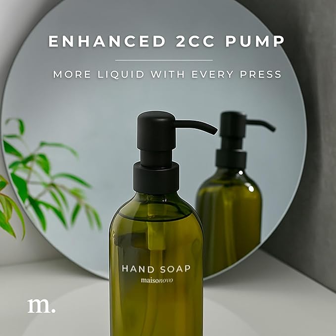MaisoNovo Soap Dispenser 2-Piece Set | 16.9oz Green Bottles with Black Stainless Steel Pumps