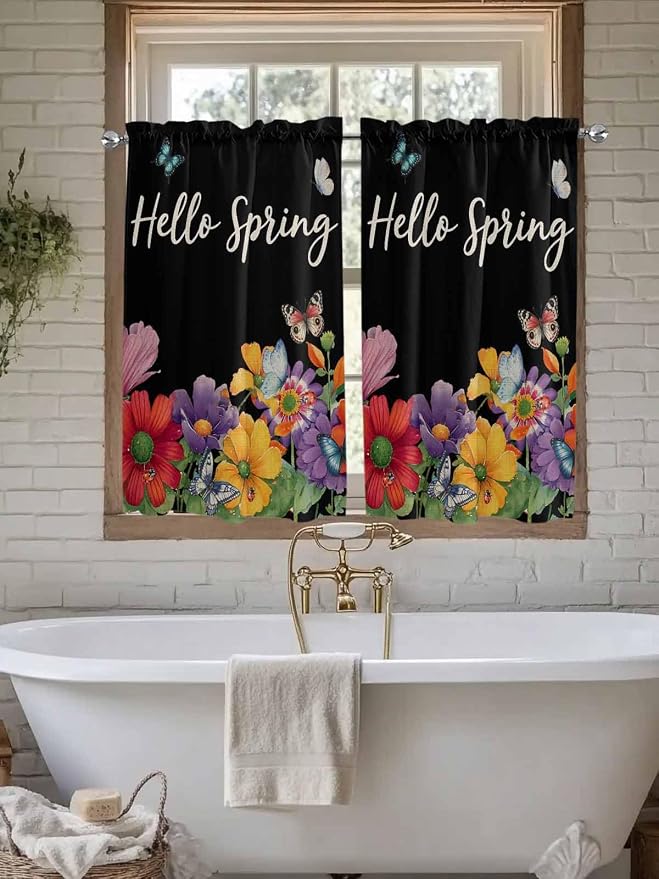 Spring Flowers Kitchen Curtains 54 Inches length, Watercolor Country Colorful - Image 7