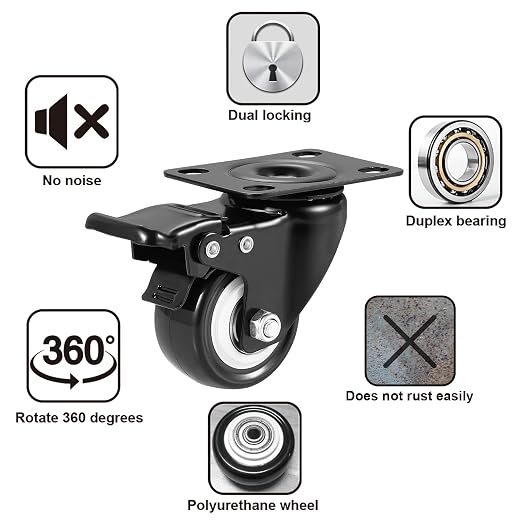Casters, Top Plate Swivel Wheels, Locking Casters - Image 3