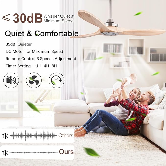 QUTWOB 42" Wood Ceiling Fan No Lights - Image 5