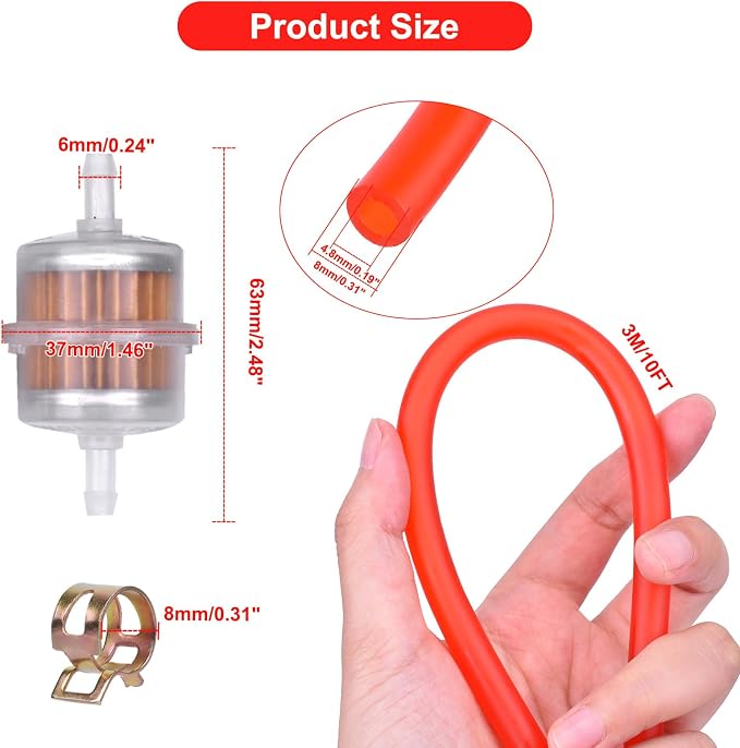 3/16 Fuel Line red 10 FT + 2Pcs Fuel Filter + 10Pcs Clamp - Image 3