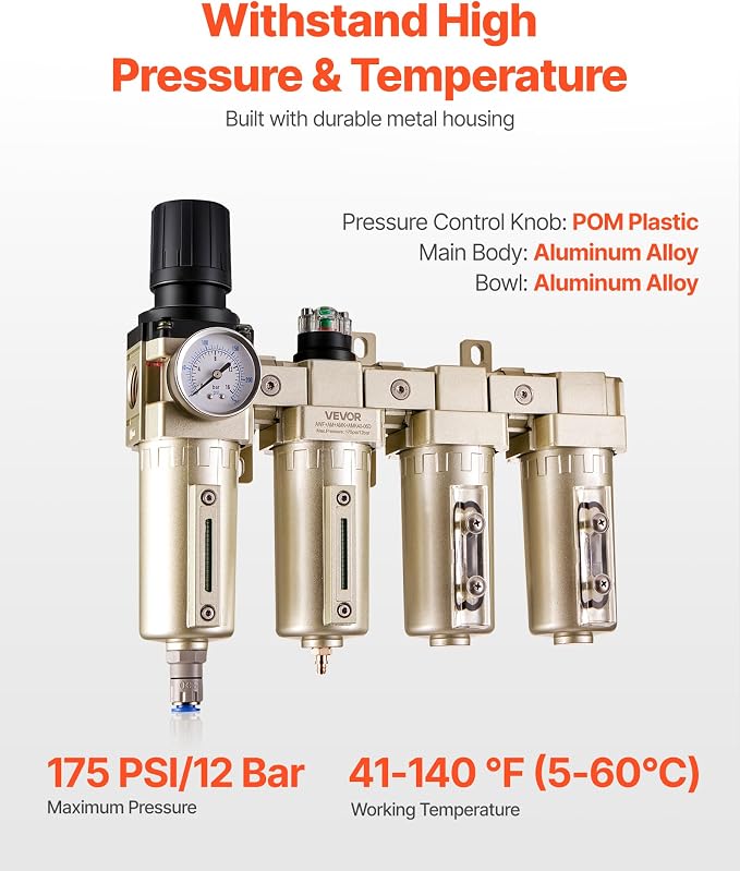 VEVOR Air Compressor Filter Regulator, 3/4" NPT 4-Stage 5μm & 0.3μm & 0.1μm & - Image 3