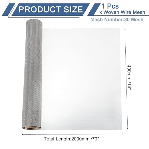 uxcell 30 Mesh 79" x 16" Woven Wire Mesh, 304 Stainless Steel Air Vent Filter - Image 2