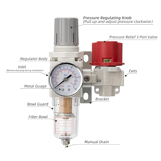 Pneumatic Air Compressor Filter Regulator Combo 1/4" NPT 0-150 PSI, Pressure - Image 2