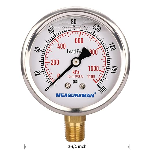 MEASUREMAN Lead-Free Pressure Gauge, 2-1/2inch Dial, Glycerin Filled, - Image 5