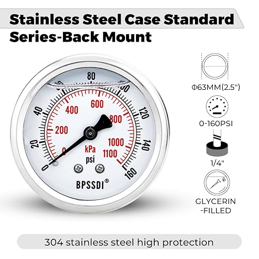 0-160 Psi Glycerin Liquid Filled Low Pressure Gauge, 2.5" Dial Size, 1/4" G - Image 4