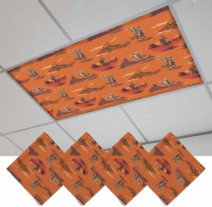 Cowboys Horses 4 Pcs Fluorescent Light Covers 4 x 2 Feet, Desert Ethnic Winds - Image 2