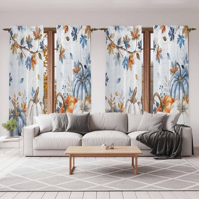 Fall Blue Maple Window Curtains 72 Inch Long 2 Panel Set, Rod Pocket Long - Image 7