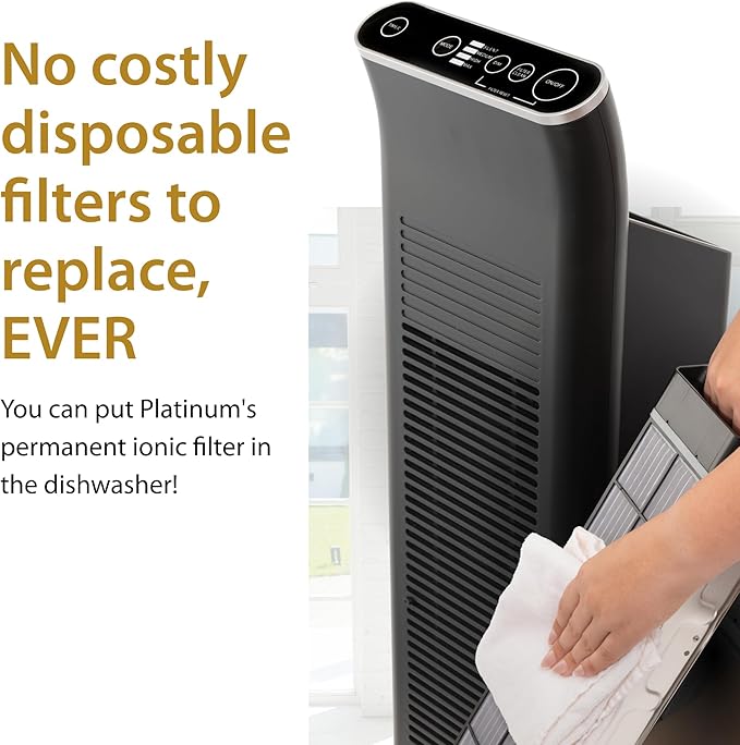 Ionic Pro Platinum Air Purifier Tower, Never Replace Filters, Quiet Negative - Image 2