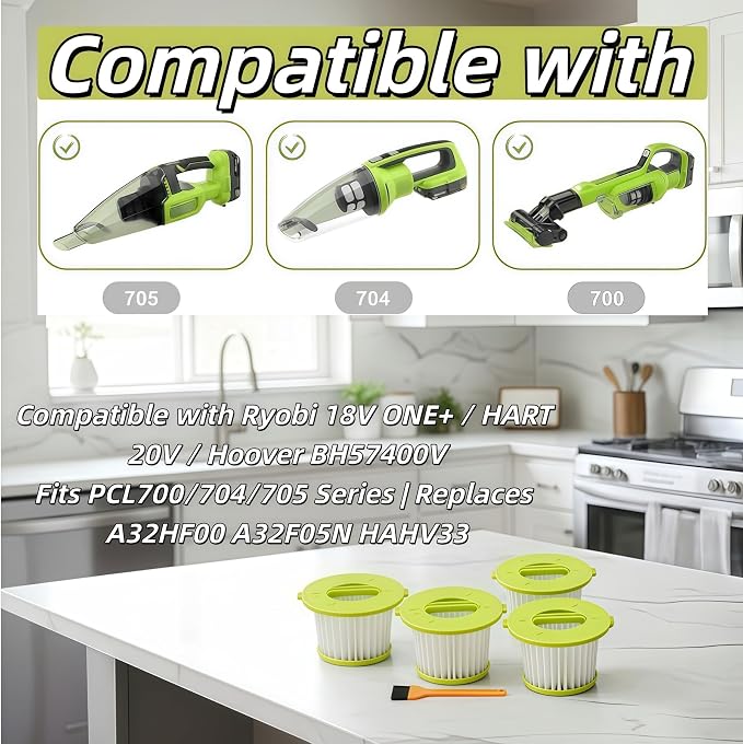 4-Pack Replacement Filter for Ryobi ONE+ 18V Handheld Vacuum | Fits Models - Image 3