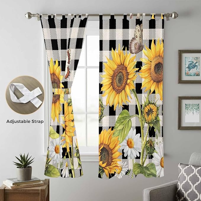 Sunflowers Living Room Curtains 84 Inch Length, Window Curtains Tab Top - Image 5
