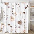 Gibelle Long Shower Curtain 72 x 78, Watercolor Floral Fabric Shower Curtain, Brown Beige Flower Decorative Bathroom Shower Curtain Set