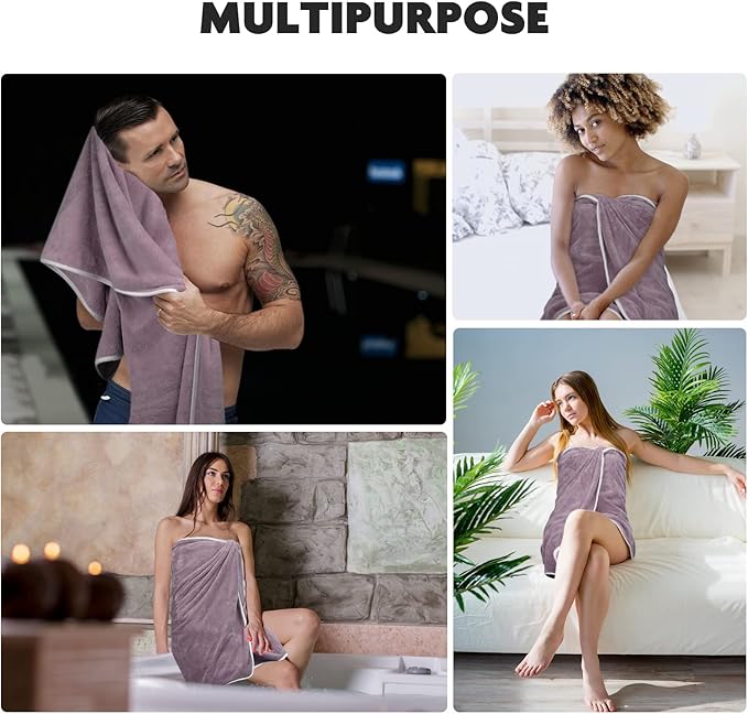 KinHwa Microfiber Bath Towel Large Bathroom Towel Absorbent Shower Towels Soft Bath Towels Large Size for Women Men Ideal for Spa, Swimming, (2, Purple, 30x60 inch)