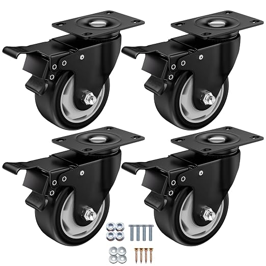 3" Heavy Duty Plate Casters, 1000 Lbs Dual Brake by ASHGOOB