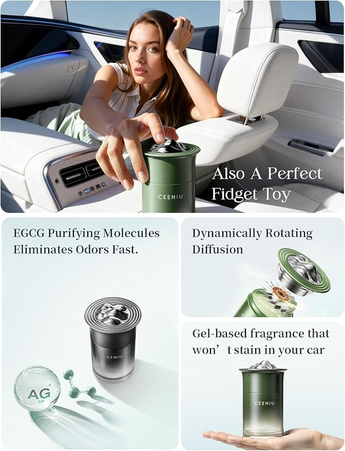 Ceeniu Luxurious Car Air Freshener CF23, Odor Release Gel, 45 oz Large Capacity, Adjustable scent intensity with gear control, Natural Plant Extract, Whispering Pines Scent, Last 4 months