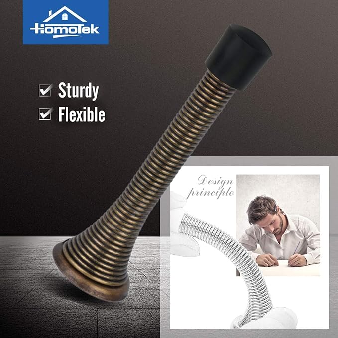 HOMOTEK 30 Pack Spring Door Stopper with Rubber Bumper 3-1/8" Flexible Spring Heavy Duty Wall Door Stop Low Mounted Door Bumper for Home (Antique Brass)
