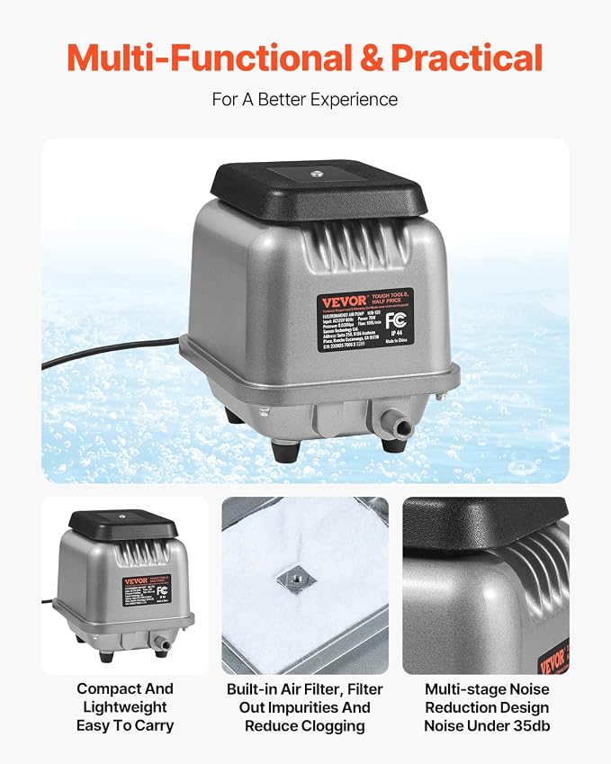 VEVOR Linear Air Pump, 109L/Min Air Flow Septic Aerator Pump, Oil-Free & Quiet - Image 5