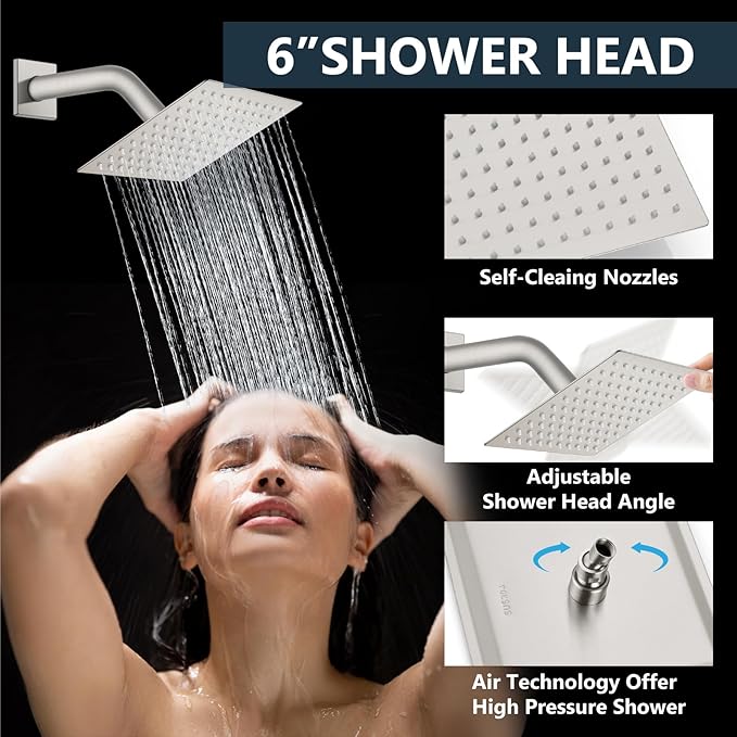 Aolemi Shower Faucet Set Ceiling Mount Shower System Rough-in Valve and Shower Trim Kit 16 and 6 Inch Dual Shower Head 2 in 1 Handheld Spray Push Button Diverter Brushed Nickel