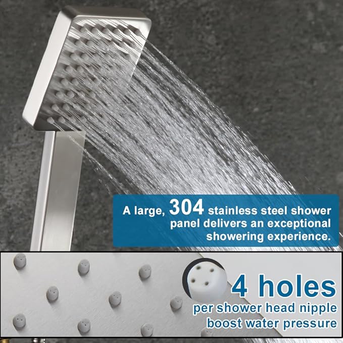 POP SANITARYWARE Shower Tub Faucet Set Brushed Nickel Bathroom Rain Shower System with Tub Spout Wall Mounted Rainfall 10 Inch Thickened Shower Head and Handle Set Include Shower Valve and Trim Kit