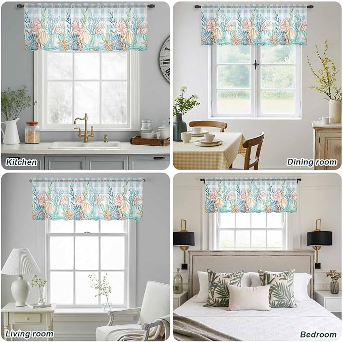 Summer Beach Sheer Valance Curtains, Ocean Colorful Coral Shell Seaweed - Image 9