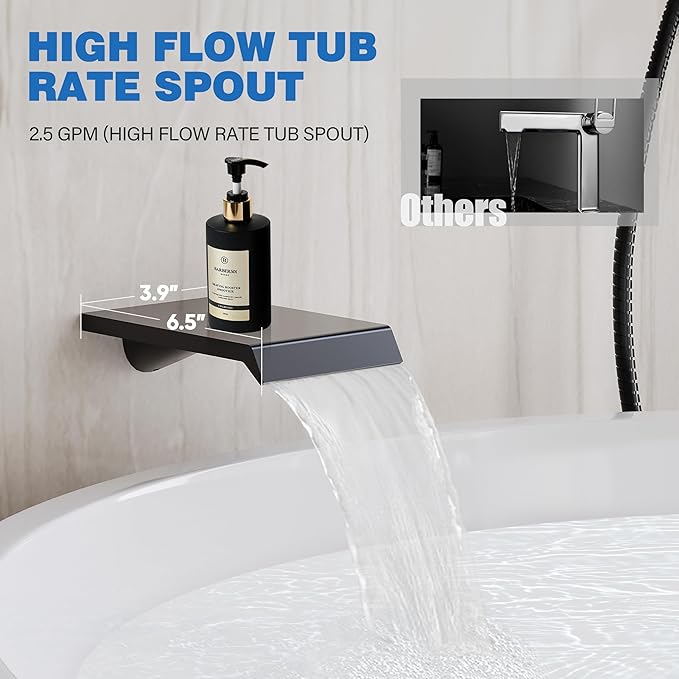 Shower System with Tub Spout, All Metal Tub Shower Faucet Set with 10'' Rain shower heads and handheld spray combo,Wall Mounted Tub Shower Systems with Valve and Trim Kit, Matte Black